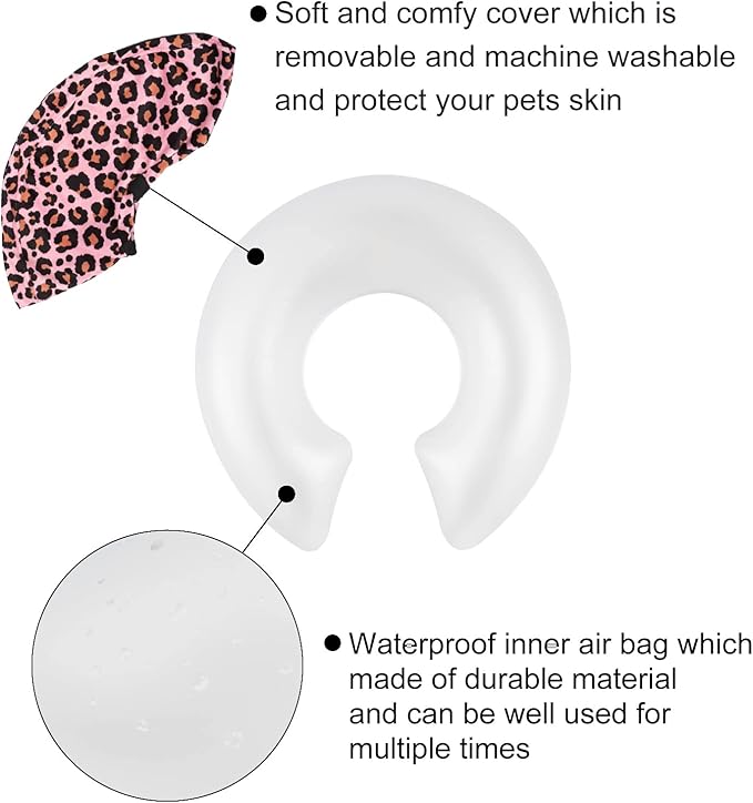 CuteBone Inflatable Dog Cone with Removable Soft Fleece Covers for Small/Medium/Large Dogs and Cats Neck Donut Collar After Surgery GWB10L