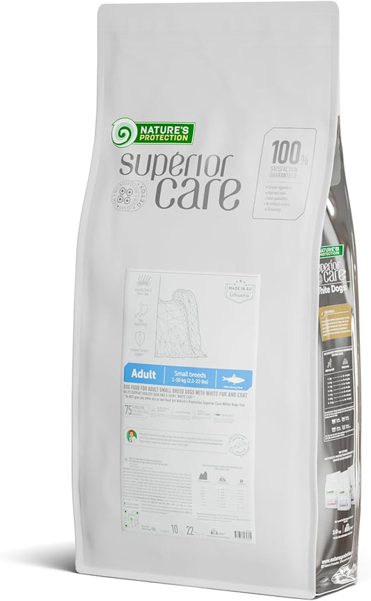 Nature's Protection Superior Care White Dogs Grain-Free Dry Dog Food - High Protein, Tear Stain Dog Food for Small & Mini Breeds Light Coated Adult Dogs, Fresh Pet Meal, Herring, 22 lb