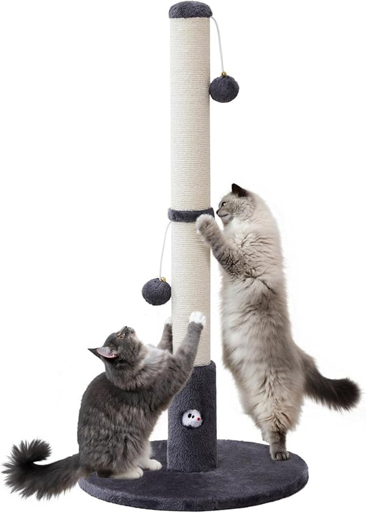 33'' Tall Cat Scratching Post for Adults Cats, Sturdy Large Scratch Pole with Hanging Ball with Fun Mouse Hole, Scratching Posts for Indoor with Durable Natural Sisal Rope (Darkgrey)