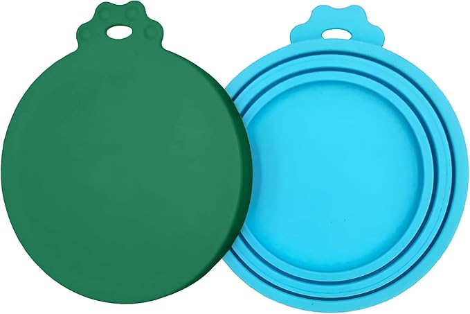 2 Pack Pet Food Cans Lids, Silicone Food Can Covers for Dog and Cat, BPA Free/Food Safe/Universal, One Fit Most Standard Size Food Can Top Blue/Dark Green, CWGTG01