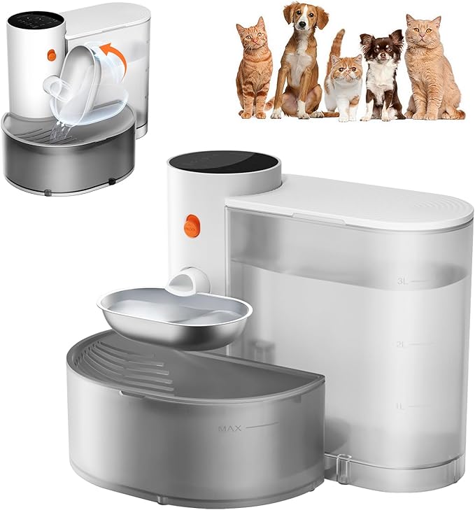 Smart Pet Water Fountain - Stainless Steel Bowl, 2025 Upgraded Automatic Water Dispenser for Cats & Small Dogs, Self-Refill Tipping Wastewater Separation, 3.5L/118.4oz