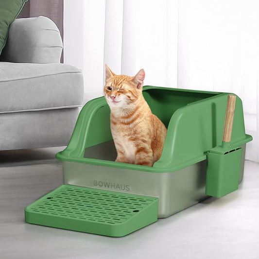 XL Enclosed Stainless Steel Cat Litter Box with Lid, High Sided Metal Litter Box w/Scoop, Enclosed Extra Large Metal Litter Box, Odorless Steel Litter Pan, Anti-Leakage & Easy Clean, Green