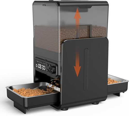 Automatic Cat Feeder for 2 Cats, 5L/20 Cups Food Dispenser with Adjustable Raised Double Bowls, Detachable Control Panel, Timed Cat and Dogs Feeder for Dry Food, Dual Power Supply