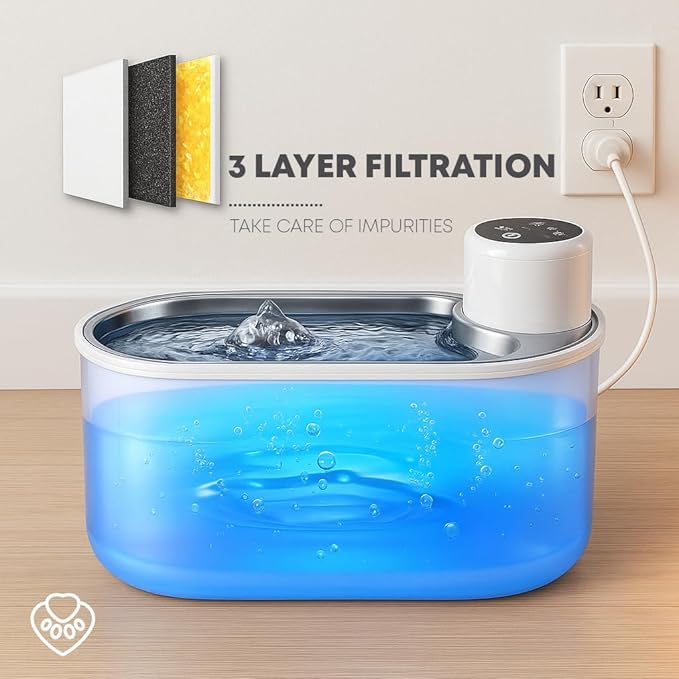 PawPure Wireless Cat Water Fountain, 3L Stainless Steel, 4800mAh Battery, Ultra-Quiet <20dB Pump, Motion Sensor & 3 Flow Modes, BPA-Free, Easy Clean Pet Fountain for Cats & Dogs