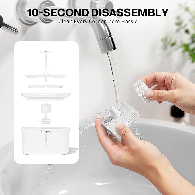 furrybaby Cat Water Fountain Quiet,67oz/2.0L Water Fountains for Cats Indoor with LED Light and Water Level Window,Small Pet Water Dispenser - Pure White ﻿