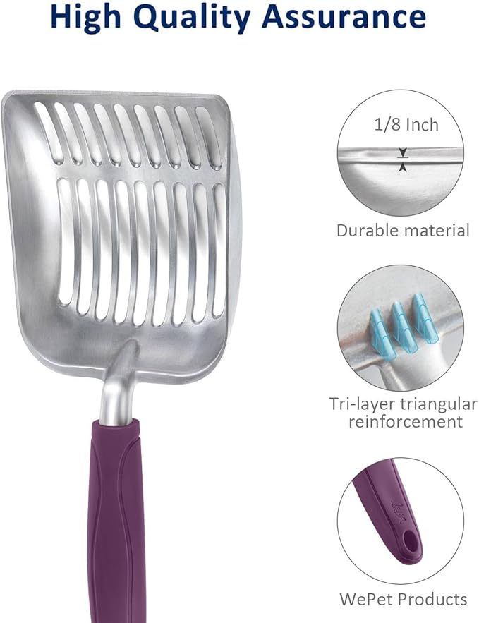 WePet Cat Litter Scoop, Aluminum Alloy Sifter, Kitty Metal Scooper, Deep Shovel, Long Handle, Poop Sifting, Kitten Pooper Lifter, Durable, Heavy Duty, for Litter Box