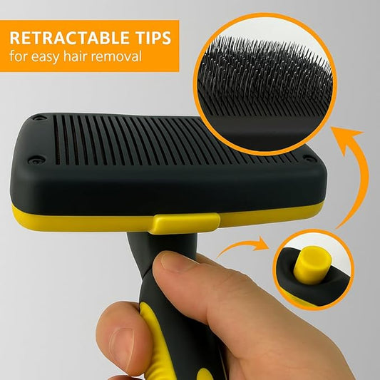 Self-Cleaning Grooming Brush for Dogs and Cats, Retractable Bristles for Easy Hair and Fur Removal - 7.5" Size