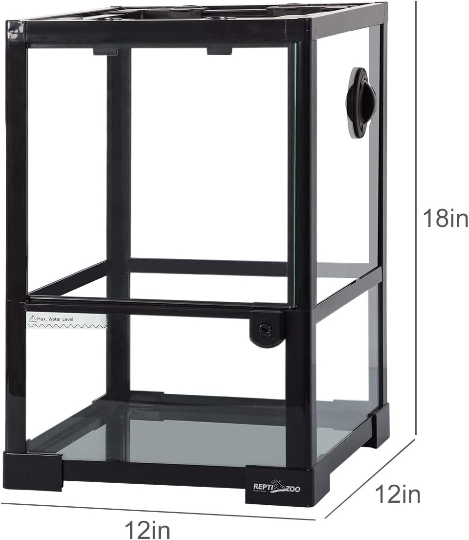 REPTI ZOO Amphibian Habitat Tank 10 Gallon, Full Vision Glass Reptile Terrarium 12" x 12" x 18", Vertical Reptile Tank with Deep Base & Top Screen Ventilation