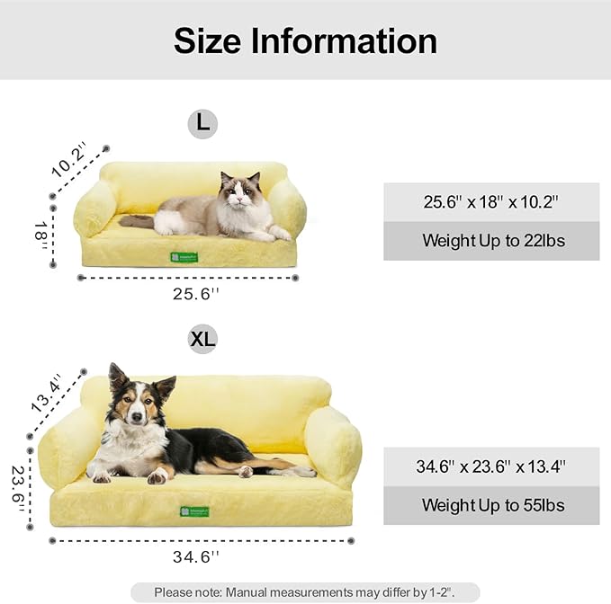 MEWOOFUN Cat Bed for Indoor Cats Orthopedic Dog Bed for Small Medium Dogs, Egg- Foam Pet Bed with Removable Washable Cover and Non-Slip Bottom (Medium, Yellow)