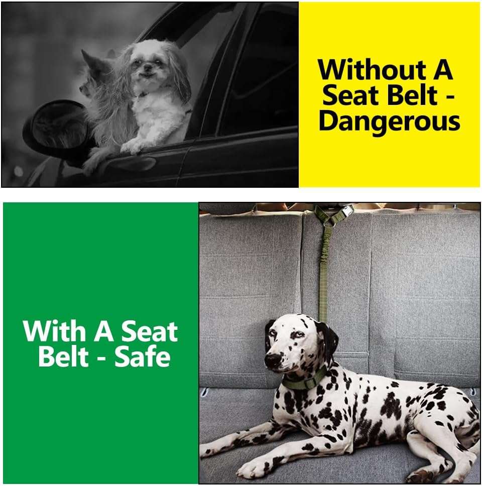 Plutus Pet Dog Seat Belt for Car Headrest, Reflective and Adjustable Restraint with Elastic Bungee for Safety, Vehicle Seatbelt Harness for Small Medium Large Dogs and Cats, Ranger Green