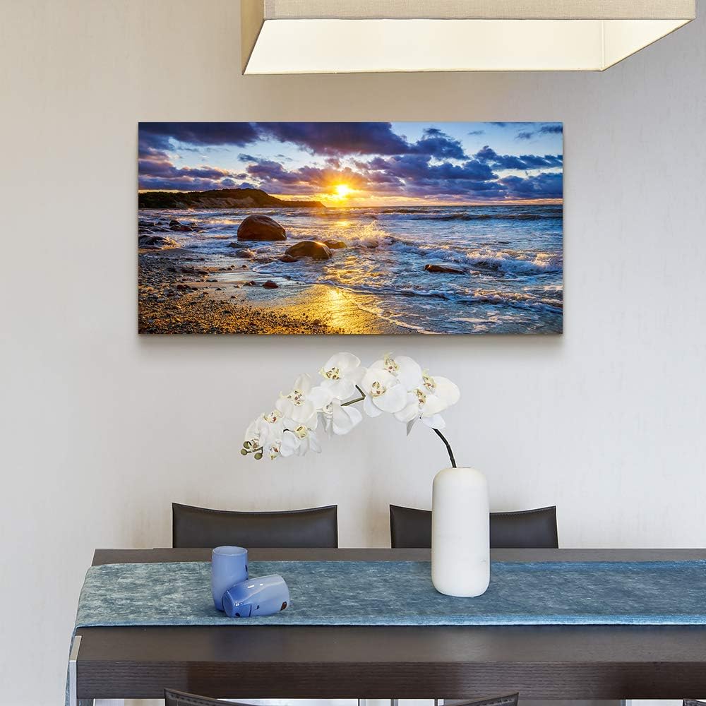 canvas wall art for living room bedroom Wall Decor blue ocean landscape painting Hang Home Decoration office bathroom kitchen sun beach sea golden Waves on the beach canvas art Prints pictures Works