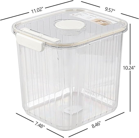 22 Lbs Large Rice Storage Container with Measuring Cup, Clear Pets Food Bin with Seal Locking Lid, Dry Food Flour Bin for Rice, Flour, Pet Food, Baking Supplies