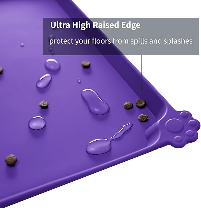 Waterproof Pet Feeding Mat with High Raised Edges, Heavier and Thicker Placemats for Cat Dog Water Bowl with BPA Free, Dogs Cats Food Mats for Messy Drinkers to Prevent Spill and Protect Floors