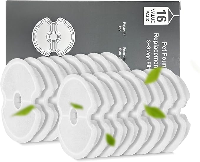 Cat Water Fountain Filters, Multiple Filtration Pet Water Fountain Replacement Filter,8 or 12 Packs of Cotton Activated Carbon Cat Fountain Filters (Filter 16 pack)