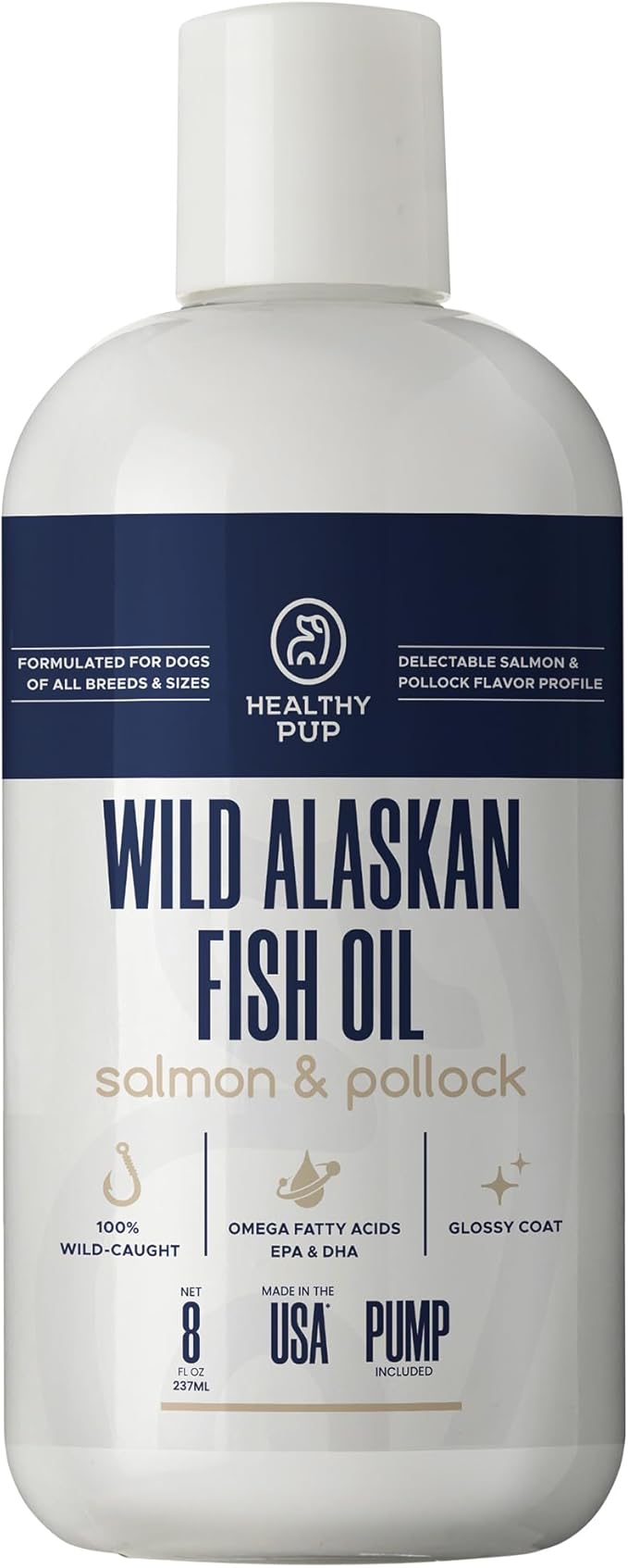 Wild Alaskan Salmon Oil for Dogs with Pollock - 8 oz of Pollock and Salmon Oil, Omega 3, EPA, and DHA - Dogs Skin and Coat Supplement - Made in USA