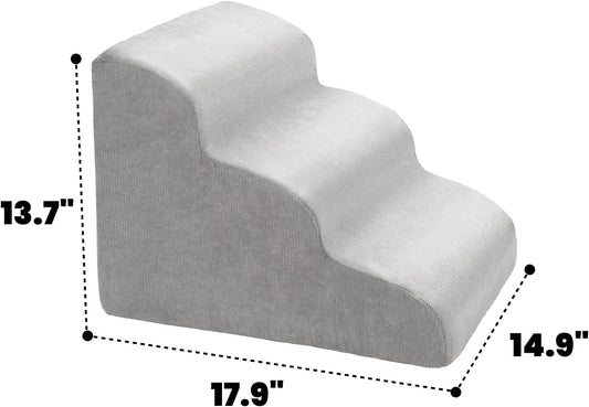 MEWANG Dog Stairs for Small & Medium Dogs and Old Cats –3/4/ 5 Steps High-Density Foam Pet Ramp for Bed & Couch, Non-Slip, Washable Cover, Grey (Round Corner, 3 Steps: 17.95''×14.96''×13.70'', 2)