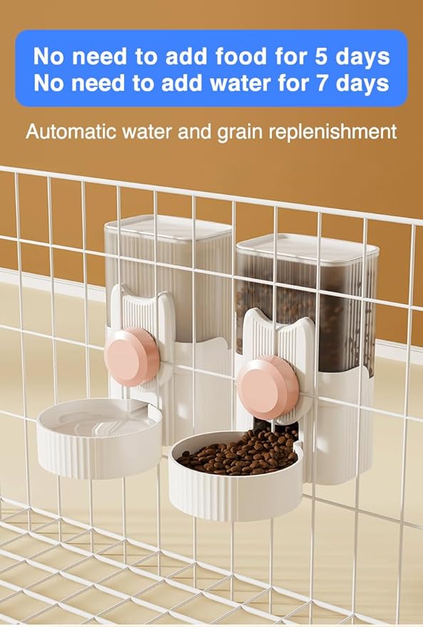 Gravity pet Food Automatic Dispenser: Small pet Feeding cage Feeder Tray - 1L Automatic pet Feeder and Sink kit, Suitable for Cats, Puppies, Rabbits, Ferrets (Gray)
