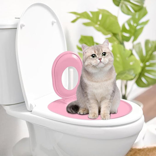 Cat Toilet Seat Training Kit,Removable Pet Toilet Training System,Washable Cleaning Pad for Cats,Reusable Plastic Trainer for Pet Cleaning,Portable Trainer for Home Pet Shop Pet Care (Pink)