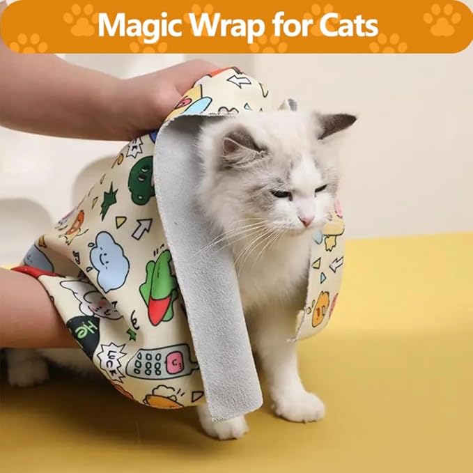 Magic Cat Wrap for Cutting Nails & Grooming, Self Adherent Fabric Wrap for Cats, Multi Functional Pet Grooming Towel Blanket, Wrap Snug and Groom for Cats, 17.7in, Under 9 Ibs