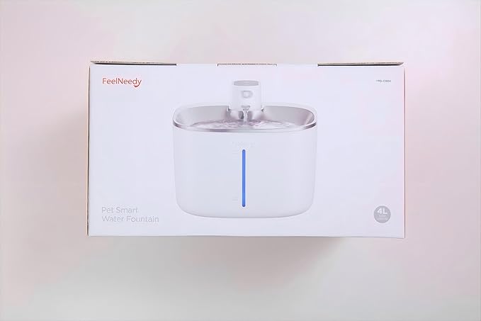 Wireless Cat Water Fountain with Sensor, 4000mAh Battery Operated, FEELNEEDY 4L/135 fl oz Pet Water Fountain for Cats and Dogs, Ultra Quiet Cat Drinking Fountain with 2 Filters (White YPD-C004P)