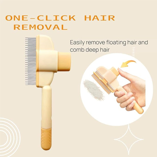 Pet Hair Removal Comb Flea Comb, Cat Grooming Brush with Release Button, Cat Grooming Supplies for Short and Long Hair Cats Removing Matted Fur