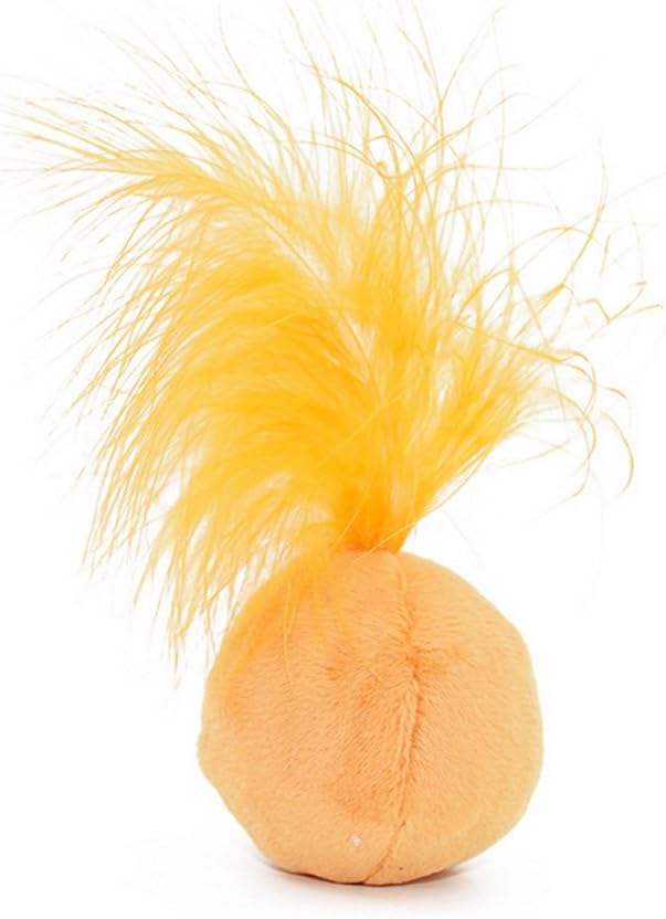 Furry Rattle Ball Cat Toy with Feather and Catnip - Interactive Pom Pom Balls for Cats, Soft and Lightweight, 2 Inch, 3 Pack.