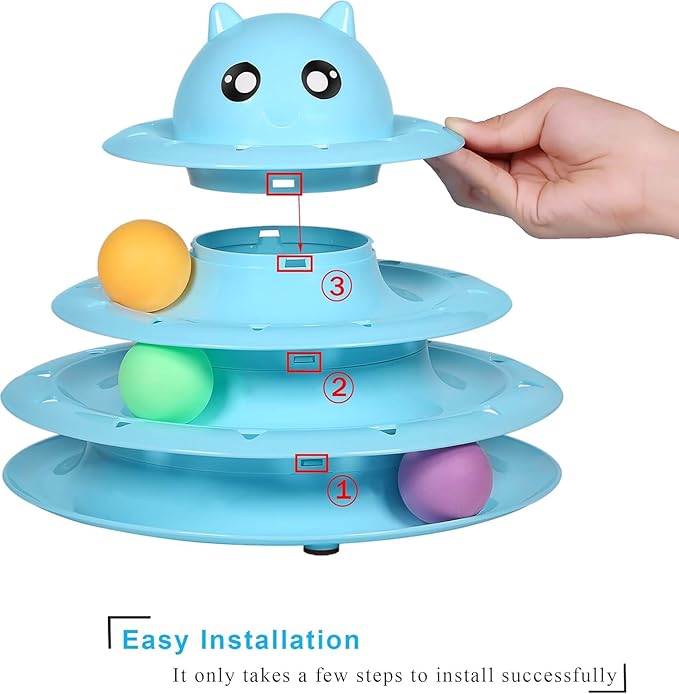 UPSKY Cat Toy Roller 3-Level Turntable Cat Toys Balls with Six Colorful Balls Interactive Kitten Fun Mental Physical Exercise Puzzle Kitten Toys
