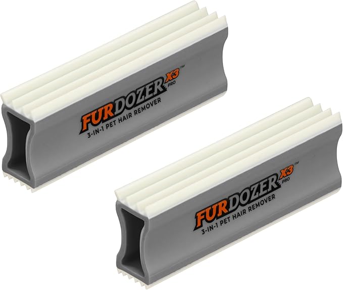 FurDozer X3 PRO Pet Hair Remover & Auto Detailing Tool - Cat & Dog Hair Remover for Carpet, Car Interior, Couch, Bedding, & Furniture - Reusable Pet Hair Removal Tool for Fur & Lint, 5" (Grey, 2-Pack)