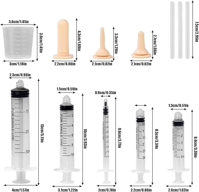 Suxgumoe Pet Feeding Bottle Set, Feeding Silicone Nipple with Bottle and Syringes, Reusable Pet Nursing Kits Feeding Tools for Rabbits, Small Animals (3 Nipples+5 Syringes + 1 Measuring Cup)