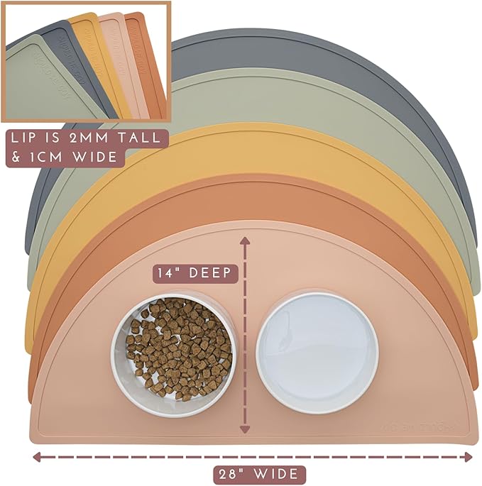 Waterproof Silicone Pet Food Mat - Non-Slip, Spill-Proof Feeding Mats for Floors, Raised Edge Design, Easy-to-Clean, Rubber Mat for Dog & Cat Bowls, 28" Across x 14" Deep, Large-Honey