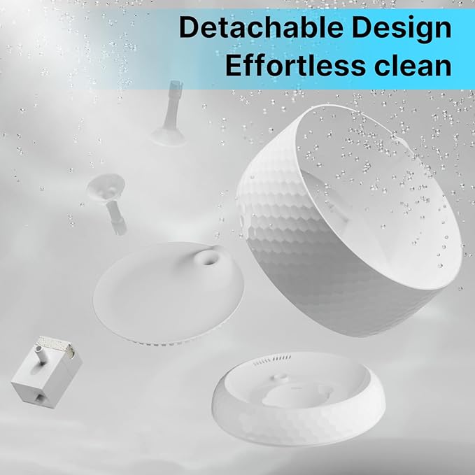 Automatic Cat Water Fountain 61oz/1.8L, Ultra Quiet Pump, BPA-Free & Detachable for Easy Cleaning, Includes 3 Replacement Filters (White, ABS)