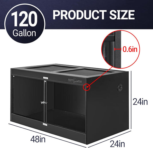 REPTI ZOO 120 Gallon PVC Reptile Tank Terrarium, 48x24x24 Reptile Terrarium for Ball Python Snake Bearded Dragon Gecko, Large Reptile Glass Tank with Sliding Door & Screen Ventilation