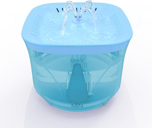 Cat Water Fountain - BOODIDI Ultra Silent Pet Drinking Fountain for Cats and Small Dogs, Indoor Water Fountain, 2.4L/2.5QT Capacity, with Replacement Filters (Blue)