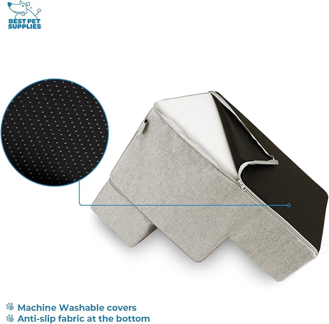 Best Pet Supplies Dog Stairs & Steps - Foam Steps for Small Dogs & Cats, Non-Slip Indoor Balanced Pet Step Support, Dog Ramp, No Assembly, Sand, Foldable 3-Step (16.5-inch Height)