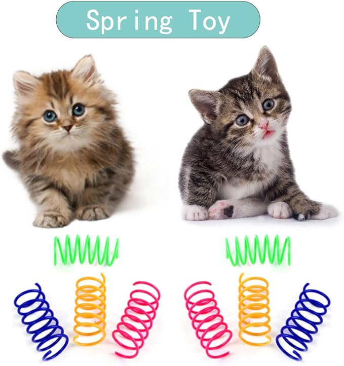 PIVHWIR Cat Spring Toys Set of 30, Plastic Colorful Interactive Cat Toy Cat Coils Spring Pet Toys and Springs Tube