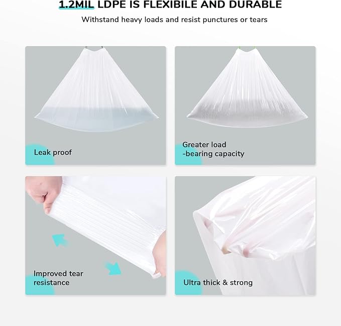 65 Count Drawstring Litter Box Liner Bags for Auto Self-Cleaning Litter Box, Extra Thick Leak Proof Cat Litter Replacement Waste Bags, Unscented, 18.1"W x 15.7"H, 3.5 Gal