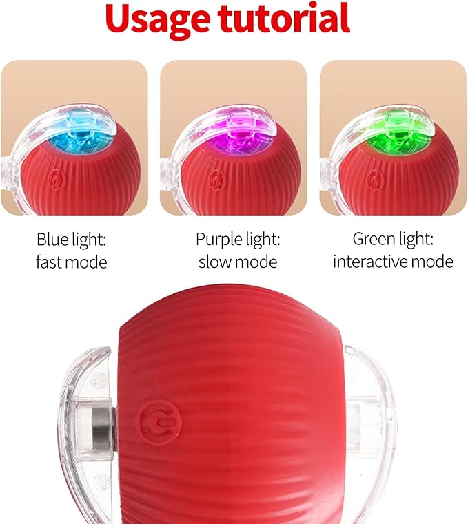 Marchul Interactive Cat Toys Ball, Automatic Moving Cat Toy for Bored Indoor Cats, Active Rolling Ball for Dogs, 360° Smart Pet Toy Fast Rolling on Carpet (Red)