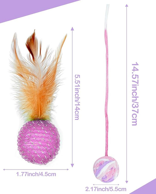 PET SHOW 10 Pack Cat Toys - Woolen Yarn Cat Balls, Interactive Mesh Feather Ball, String Toy for Indoor Cats, Chase Training Activity for Kittens