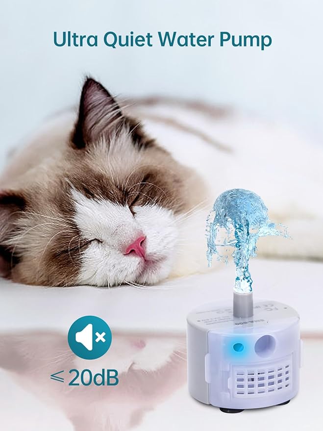 Cat Water Fountain Pump, Replacement Pump for 2L/ 3.2L / 4L Stainless Steel Cat Water Fountain, Ultra Quiet Fountain Pump SMA-800 Submersible Motor with IP68, Low Power Consumption 1.5W and USB Cable