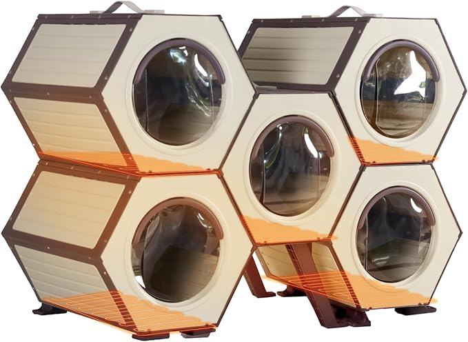 GUTINNEEN Outdoor Cat House, Heated and Insulated Cat Shelter for Winter, Weatherproof Cat Condo with Adjustable Temperature and Time, Feral Cat Patio with Escape Door (5 Sets)