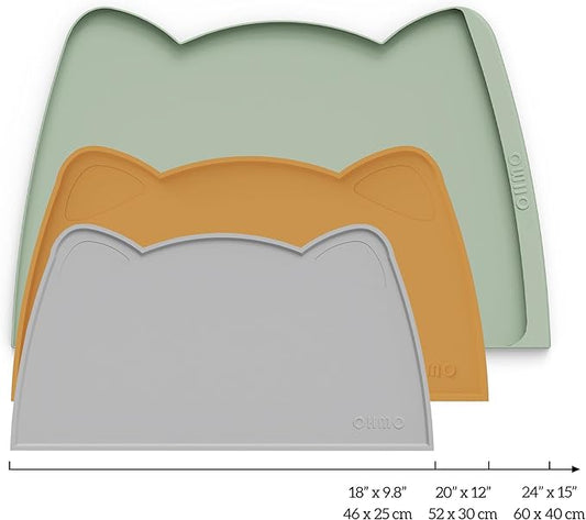 OHMO - Cat Food Mat, Silicone Pet Feeding Mat for Floor Non-Skid Waterproof Dog Water Bowl Tray, Easy to Clean Pet Placemat (Ash, 18 * 9.8'')