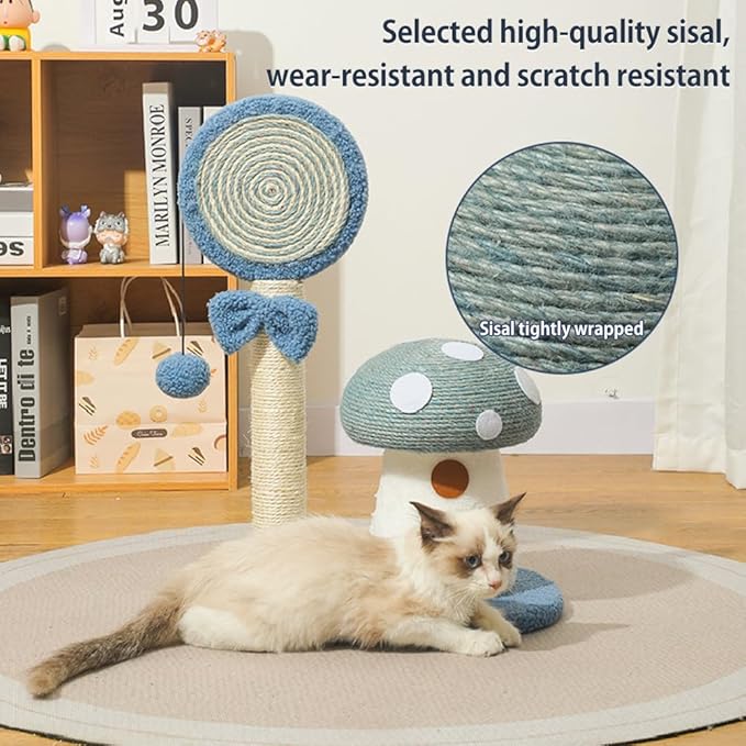 Mushroom Lollipop Cat Scratcher Furniture Mushroom Cat Tree Condo Cat Climbing Frame Sisal Rope Cat Tower for Indoor Cats (Blue)