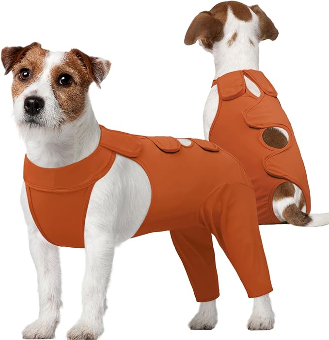 Kuoser Recovery Suit for Rear Legs, Thigh Wound Protective Sleeve, Recovery Sleeve for Female Male Dogs, Onesie After Surgery, Pet Surgical Suit for Spay Neuter, Brown M