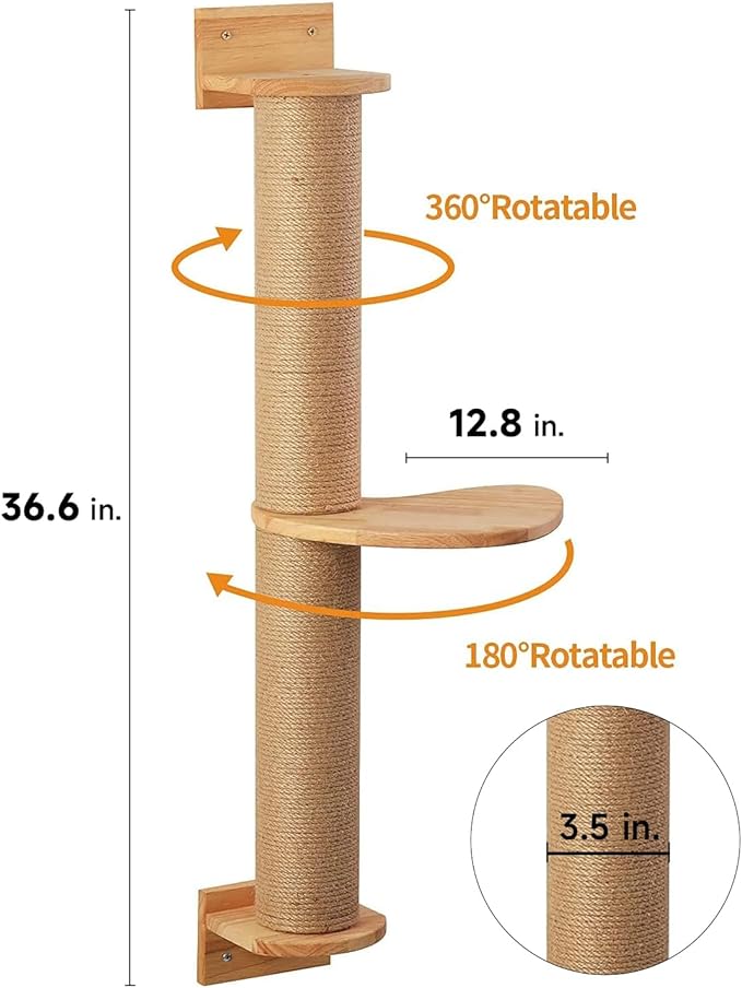 FUKUMARU Cat Activity Tree with Scratching Posts, Wall Mounted Jute Scratcher Pine Hammock