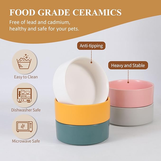 Elevated Ceramic Cat Bowl - Cat Food Bowl with Bamboo Stand - Raised Dog Dish for Puppies - Anti Vomiting, Stress Free - 13.5 oz / 400 ml - Grey