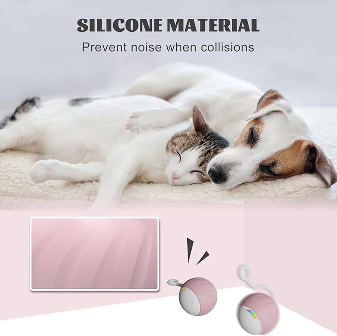 Cat Toy, Interactive Cat Toys for Indoor Cats, DIY 5 in 1 Automatic Moving Cat Ball Toys/Puppies Toys with LED Rainbow Lights, Two Speeds Smart Cat Toys,USB Rechargeable (Pink)