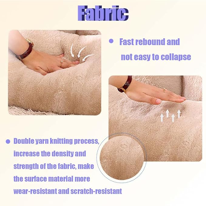 Plush Pet Sofa, Cat Couch Bed for Small Animal Multiple Color Options with Removable and Machine Washable for Indoor (Beige, Medium)