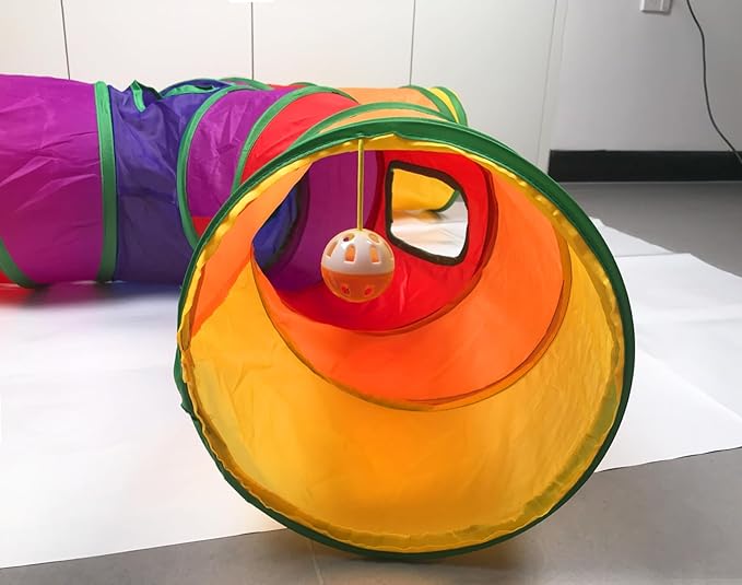 Cat Tunnel Tube for Indoor Cats Large, Upgrade with 6 PeekHole S-Shape 5 Way Collapsible Pet Play Maze Tube Toys Colorful for Cats Kitten Kitty Rabbit