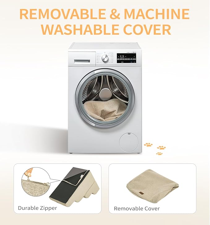 Made4Pets Dog Stairs Ramp for Small Dogs, 3-Step Dog Steps for Bed Couch Sofa and Chair, 35D Foam Pet Steps for Small Dogs and Cats, Non-Slip Bottom Pet Stairs, Beige