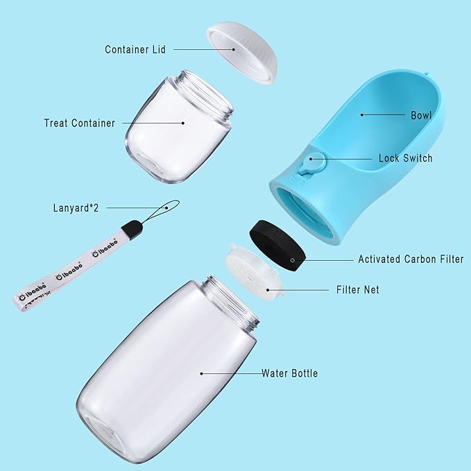 Dog Water Bottle with Food Container, Travel Puppy Water Bowl, Portable Pet Dispenser, Dog Gift Stuff Accessories Items, Puppy Essentials Necessities for Yorkie Cat Walking and Hiking